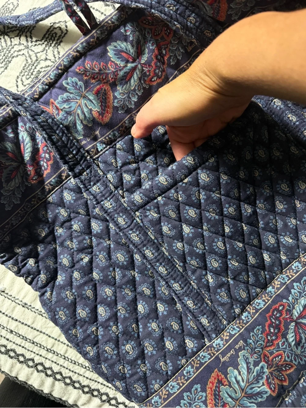 Vintage 1998 Vera Bradley “Classic Navy” Autumn Leaves and Paisley Quilted Tote